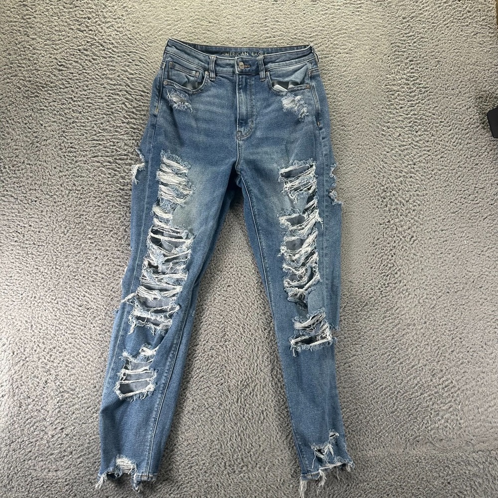American Eagle Outfitters Jeans Women 8 Blue Cotton Denim Mom Distressed Stretch